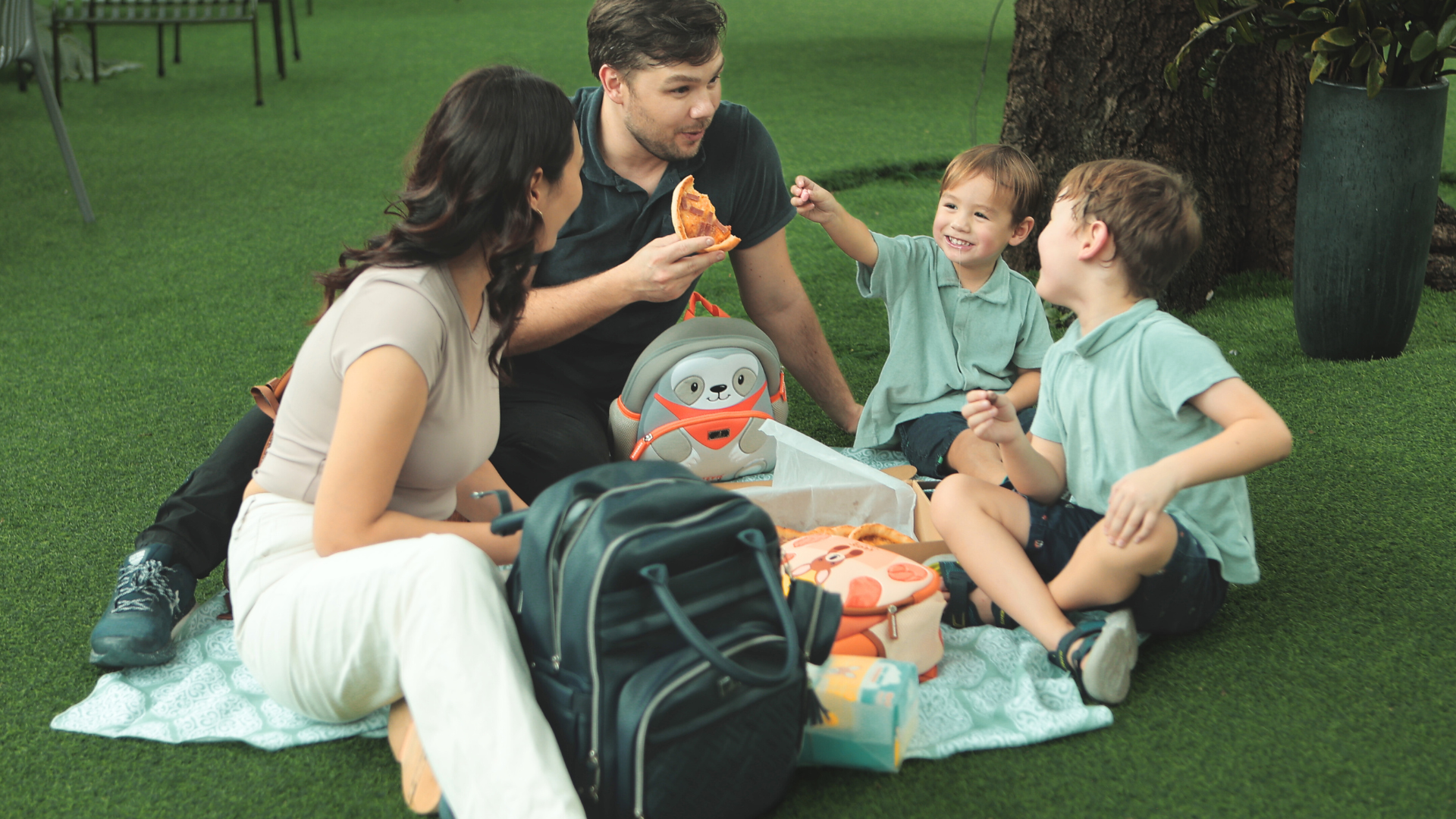 Family eating picnic