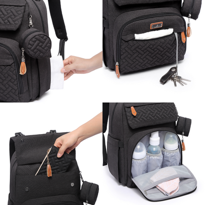 black travel diaper bag features