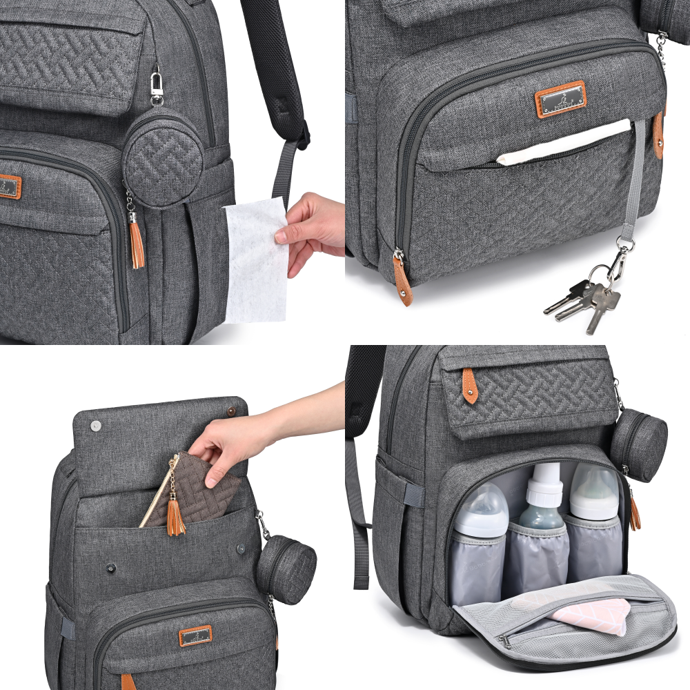  dark grey travel diaper bag features