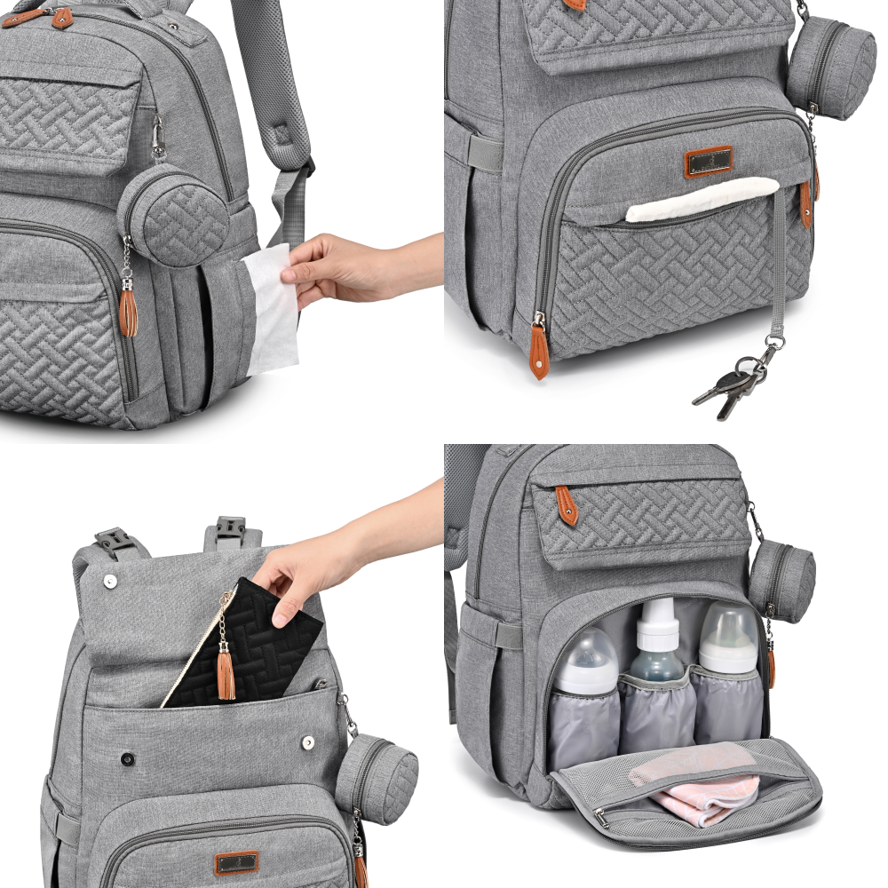 light grey travel diaper bag features