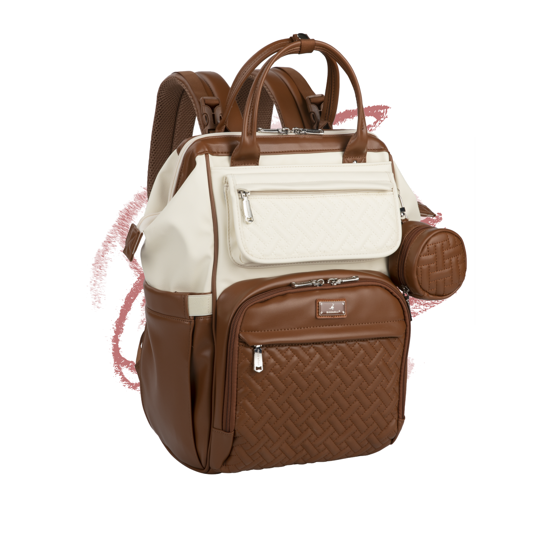 BabbleRoo Widetop Waterproof Diaper Backpack with Insulated Bottle Pockets, Vegan leather- Caramel Cream BabbleRoo Widetop Waterproof Diaper Backpack with Insulated Bottle Pockets, Vegan leather- Caramel Cream