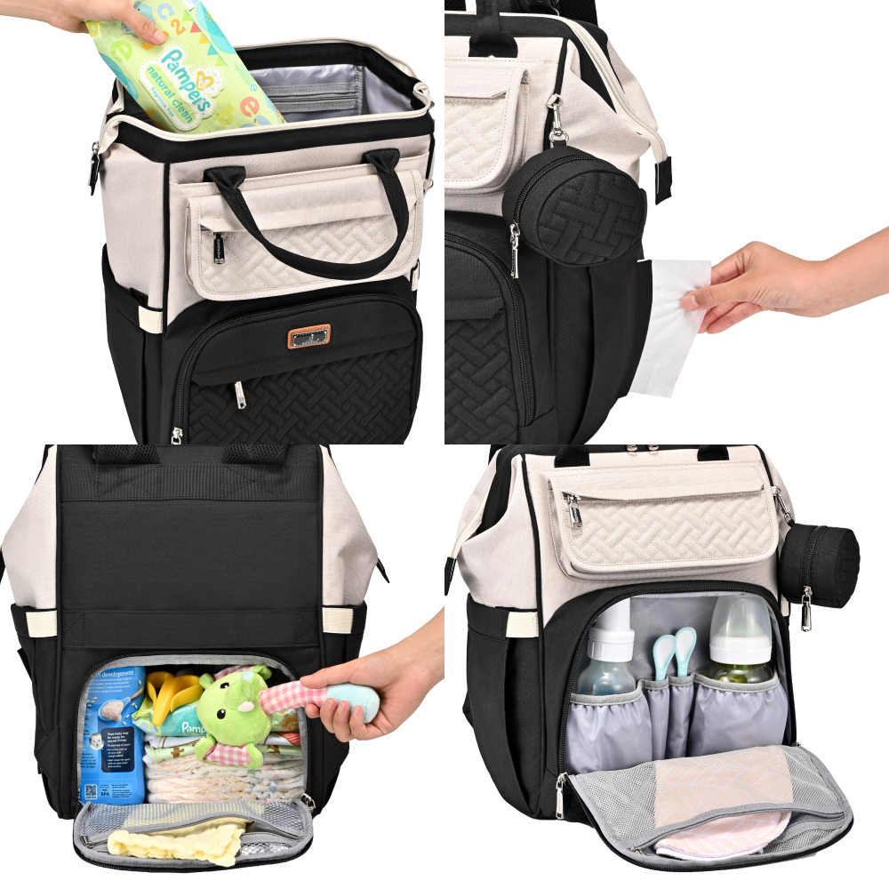 apricot wide top diaper bag features