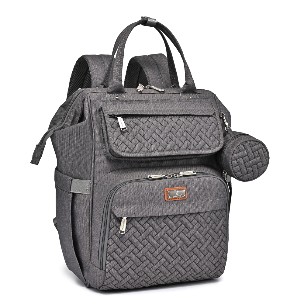 dark grey wide top diaper bag 