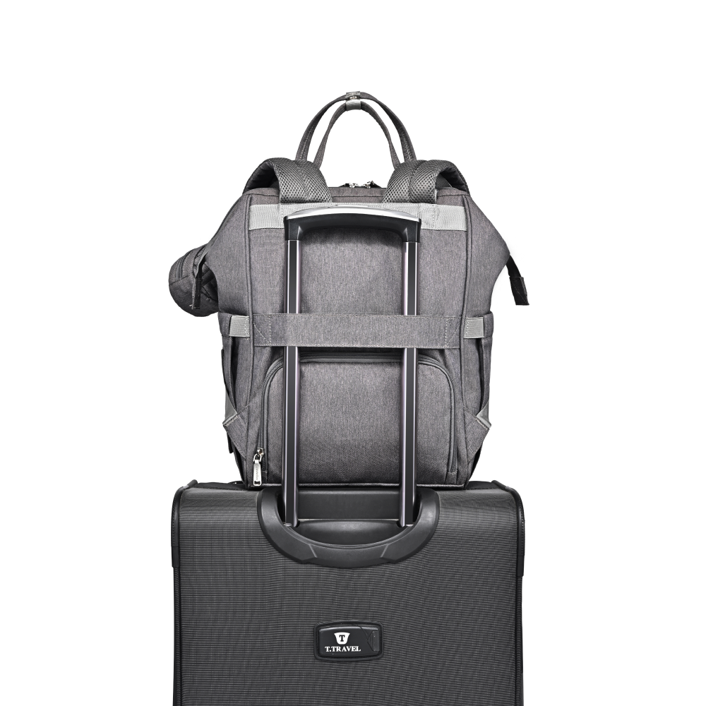 dark grey wide top diaper bag luggage strap