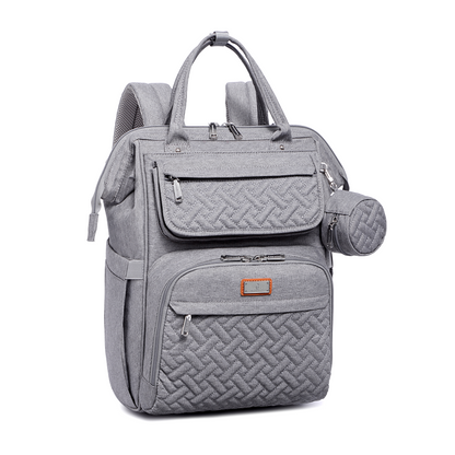 light grey wide top diaper bag 