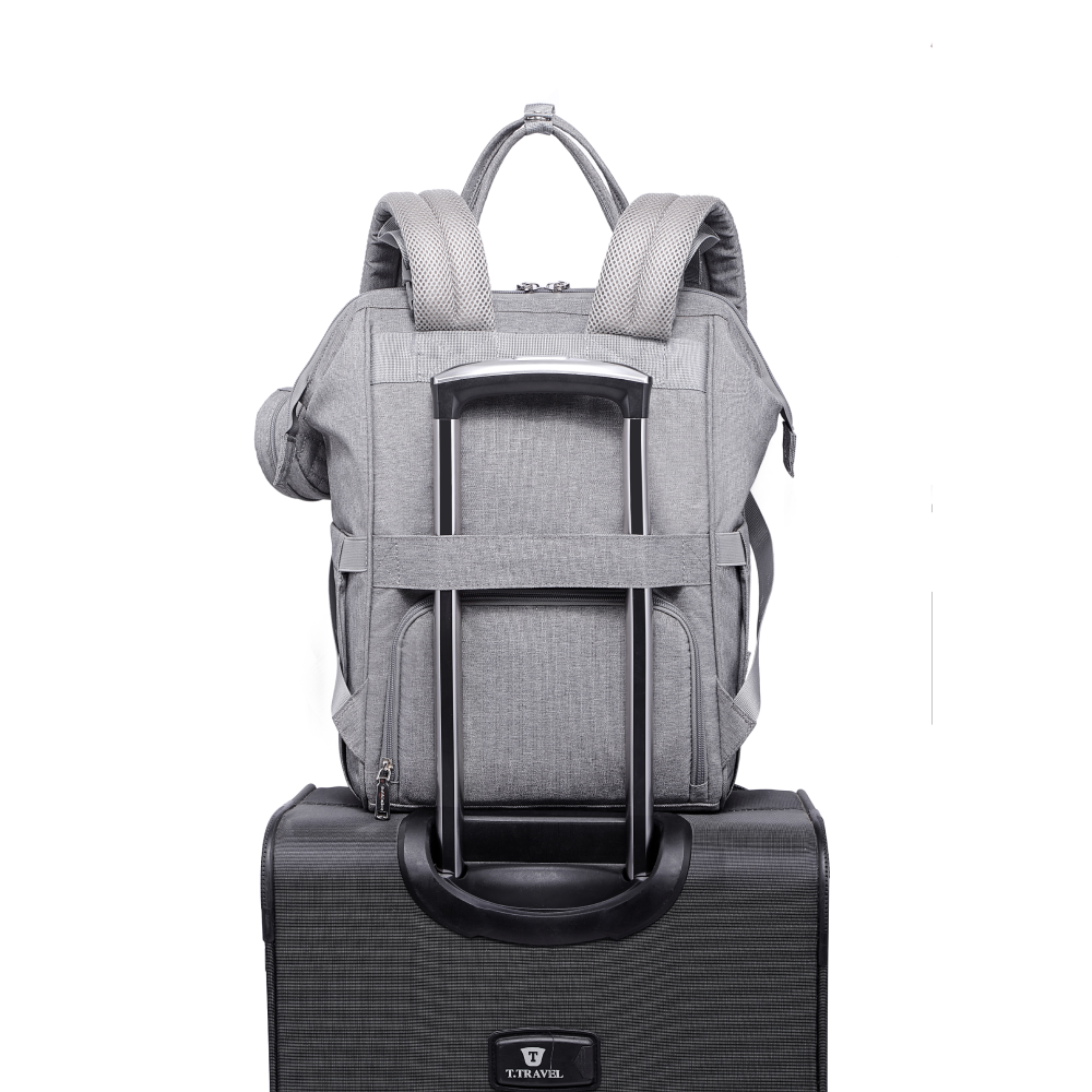 light grey wide top diaper bag luggage strap