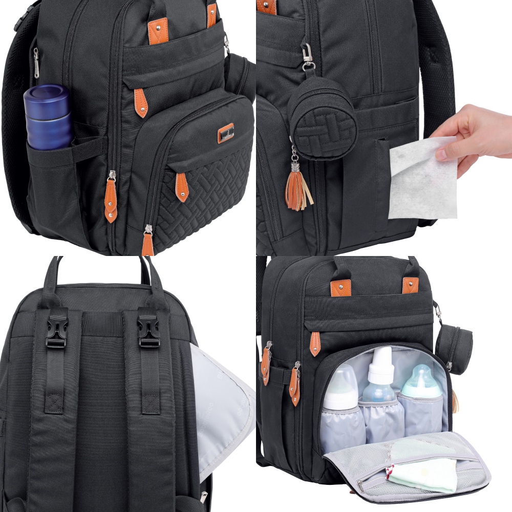 black original diaper bag features