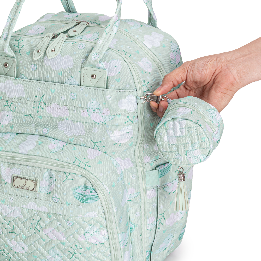 green birdy original diaper bag pacifier pocket