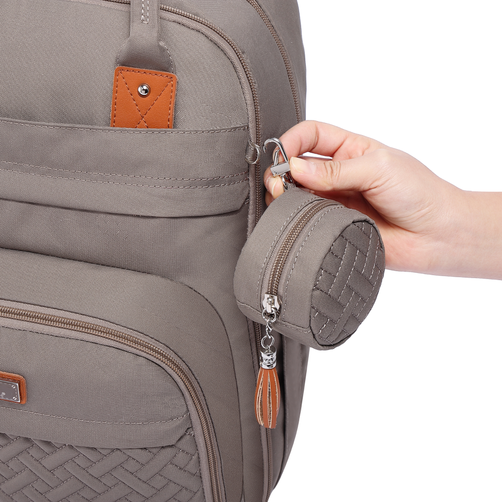 khaki original diaper bag pacifier pocket
