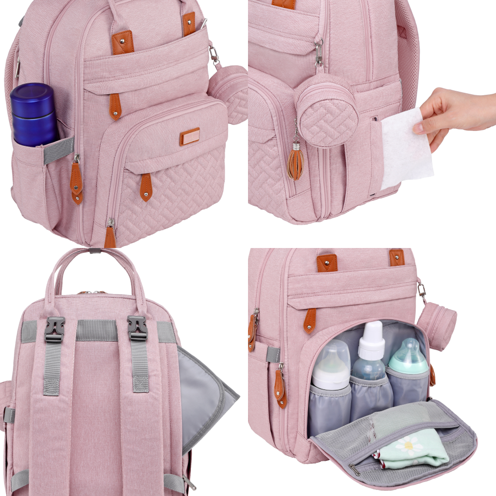pink original diaper bag features