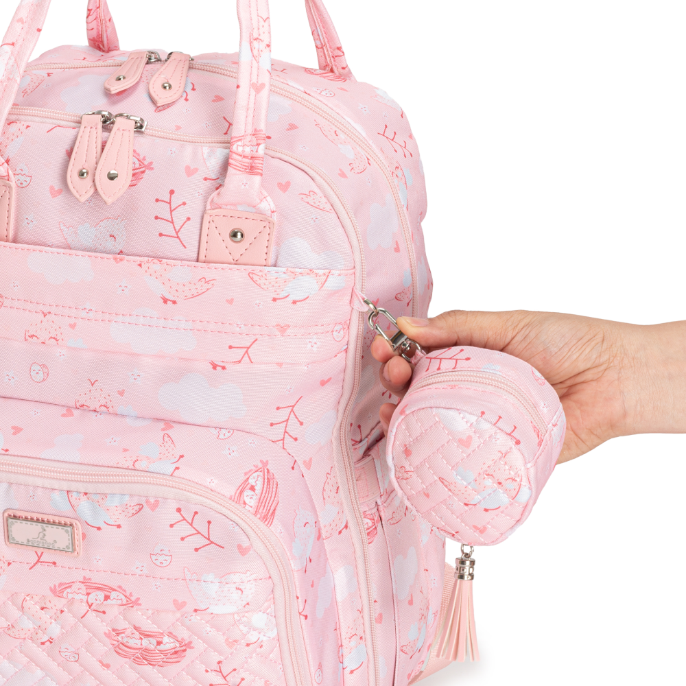 pink birdy original diaper bag pacifier pocket