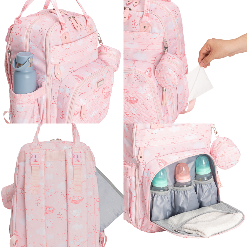 pink birdy original diaper bag features